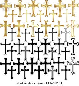 set of vector illustration -  gold and black crosses