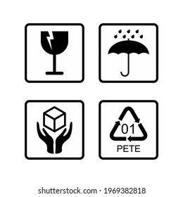 Set of vector illustration of goods package protection icons.