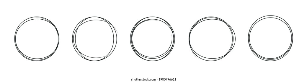 Set of vector illustration of hand drawing circle line sketch. Doodle round circles, graffiti. Bubble or ball, pen, pencil. Element for message note mark. Vector illustration.