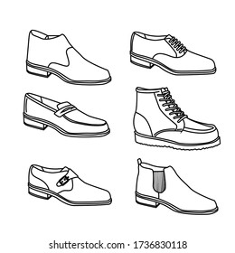 Set of Vector illustration of hand drawn graphic Footwear, shoes. sport style, Doodle, drawing Design isolated object.