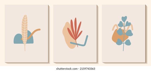 Juego de vectores Ilustración tarjeta dibujada a mano con objetos de varias formas y hojas en estilo doodle para tarjeta, diseño, pegatina, impresión, invitación