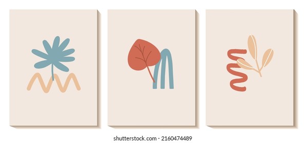 Juego de vectores Ilustración tarjeta dibujada a mano con objetos de varias formas y hojas en estilo doodle para tarjeta, diseño, pegatina, impresión, invitación
