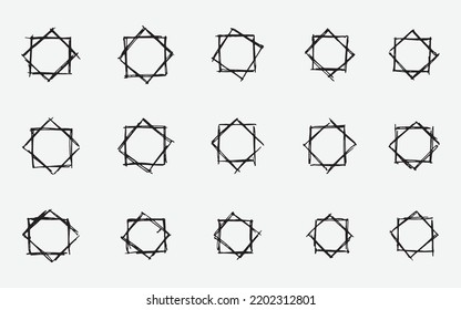 Set of Vector illustration of hand drawn doodle eight pointed star geometry Symbol pattern by using ballpoint to draw, scribble art