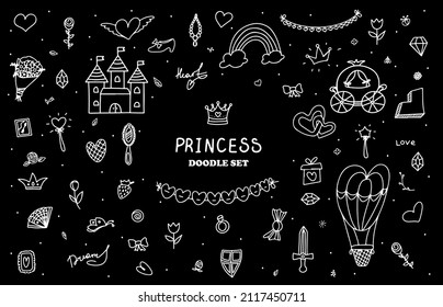 Set Vector Illustration Hand-Drawn Sketchy Fairy Tale Princess Tiara Crown Doodle Design Elements Set Vector Illustration. Cliparts for invitation, ad, book