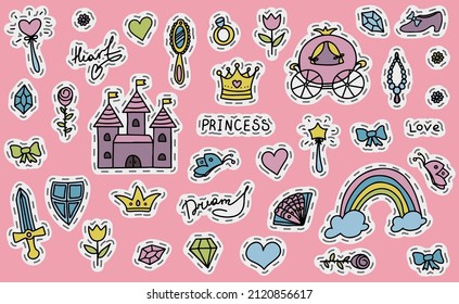 Set Vector Illustration Hand-Drawn Sketchy Fairy Tale Princess Tiara Crown Doodle Design Elements Set Vector Illustration. Cliparts for invitation, ad, book