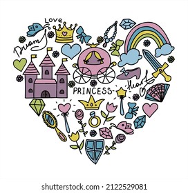 Set Vector Illustration Hand-Drawn Sketchy Fairy Tale Princess Tiara Crown Doodle Design Elements Set Vector Illustration. Cliparts for invitation, ad, book