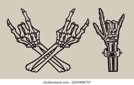 Set vector illustration hands skeleton on a light background 