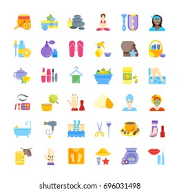 Set vector illustration of health and beauty. Flat elements on white background.