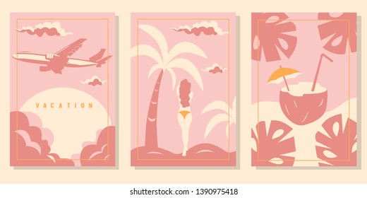 Set of vector illustration - holiday cards. Summer print.