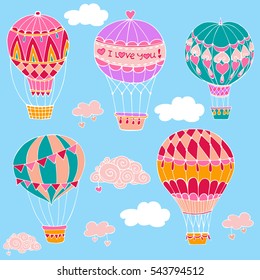  SET vector illustration with hot air balloon in the sky