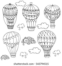  SET vector illustration with hot air balloon in the sky