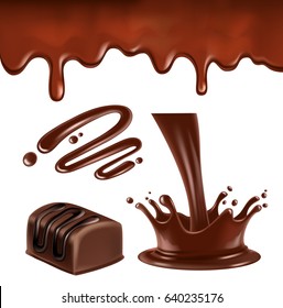 Set of vector illustration hot chocolate splash and ripples