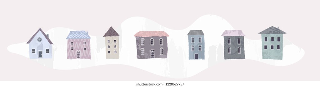 Set of vector illustration houses in hand draw style. Modern trendy design.