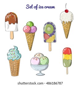 Set of vector illustration ice cream. Different colorful ice cream for your design.