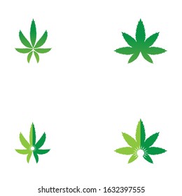 Set of vector illustration icon of cannabis leaves green with white background
