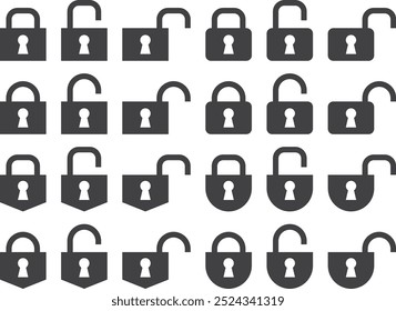 Conjunto de iconos de Ilustración vectorial de varias Formas de cerraduras y llaves