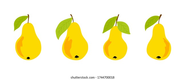 Set of vector illustration with isolated yellow sweet juice pear on white background for decoration design. Modern poster. Vector abstract graphic design. Fresh organic fruit. Sweet yellow pear