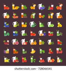 Set vector illustration of juice. Flat elements on white background.