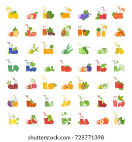 Set vector illustration of juice. Flat elements on white background.