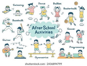 Set Vector illustration of kids after school activities