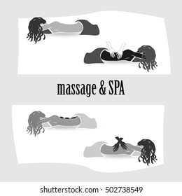 Set of vector illustration of lady pampering herself by enjoying day spa treatment like hot stone massage, hand massage back massage, isolated