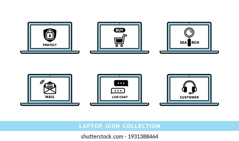 Conjunto de ilustraciones vectoriales del portátil.