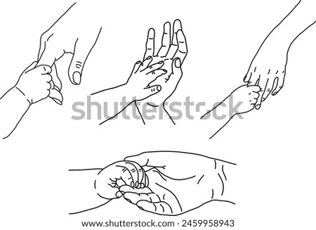 set of vector illustration in line art of mother and son, mother's day celebration background, mother and son hands