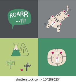 set vector illustration lion and tiger cartoon character