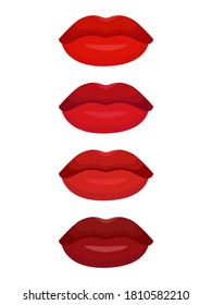 Set vector illustration. Lips in shades of red lipstick. Beauty makeup