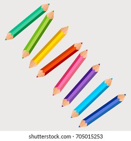 Set of vector illustration with little colorful pixel art pencils on white background.