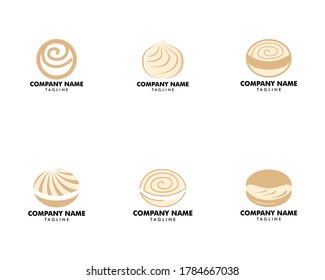 Set of Vector illustration logo for homemade dessert puff cake profiterole, choux pastry with soft custard