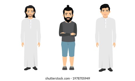 set of Vector illustration of man in Arabic clothes under the white background. Cartoon realistic people illustration. Flat . vector illustration