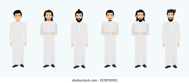 set of Vector illustration of man in Arabic clothes under the white background. Cartoon realistic people illustration. Flat . vector illustration