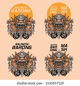 A set vector illustration of mecha barong bali mask in bright background