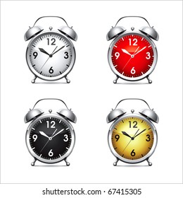 Establecer la ilustración vectorial de un reloj de alarma metálica.