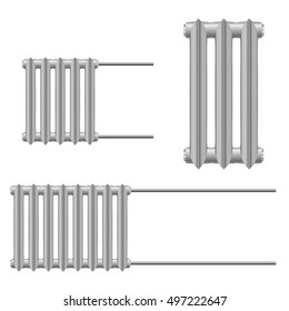 Set Vector illustration of a metal heat radiator on a white background. Home heating element. Abstract thing home construction element