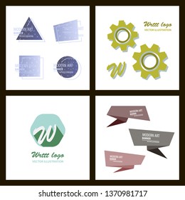Set of vector illustration. A minimalistic hipster colored frame design. Vector line gradient halftone. frame for text Modern Art graphics. design business cards, invitations, gift cards, flyers
