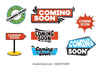 Set of Vector Illustration Modern Coming Soon Banner Icon. Flat Web Label Element.
