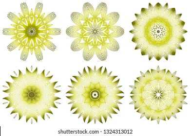 Set of Vector Illustration. Modern Decorative Floral Mandala. Hand Drawn Background. Islam, Arabic, Indian, Ottoman Motifs. Green olive color.