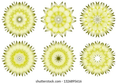 Set of Vector Illustration. Modern Decorative Floral Mandala. Hand Drawn Background. Islam, Arabic, Indian, Ottoman Motifs. Green olive color.