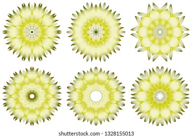 Set of Vector Illustration. Modern Decorative Floral Mandala. Hand Drawn Background. Islam, Arabic, Indian, Ottoman Motifs. Green olive color.
