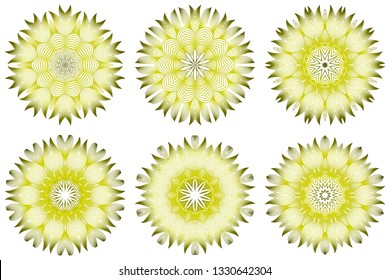 Set of Vector Illustration. Modern Decorative Floral Mandala. Hand Drawn Background. Islam, Arabic, Indian, Ottoman Motifs. Green olive color.