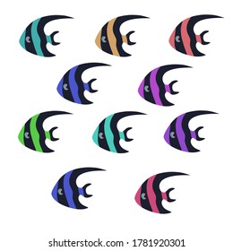 set Vector illustration of a Moorish Idol fish bakround Moorish Idol fish patern Moorish Idol fish stickers