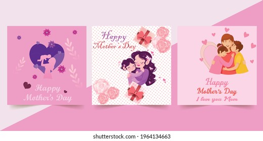 Set of vector illustration. Mother's Day. Mom's day greeting poster and banner design. Feminism concept template design. Vector illustration.