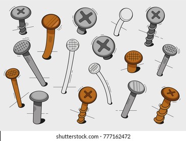 Set of Vector illustration. Nails isolated on white background