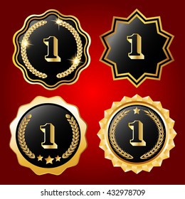 set of vector illustration of  number one on gold  medal award