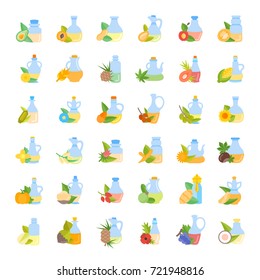 Set vector illustration of oils. Flat elements on white background.