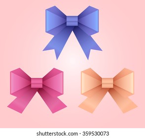 Set of vector illustration of paper origami bows for your design