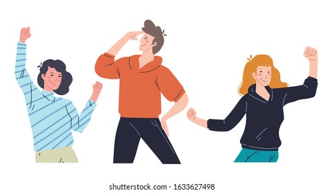 set of vector illustration of people dancing to music with cute colorful style
