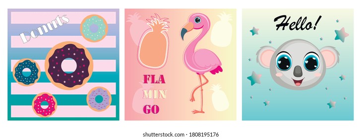 Establecer ilustración vectorial. Perfecto para tarjetas de felicitación, invitaciones a fiestas, afiches, pegatinas, pin, scrapbooking, iconos. Se puede usar para ropa de niño.